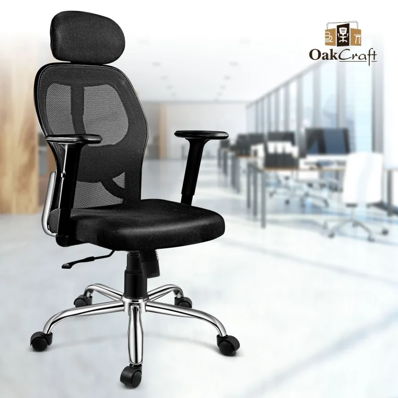 Oakcraft Matrix Ergonomic Mesh Chair with Height Adjustable Handrest and Single Position-Tilt Lock Mechanism,Black
