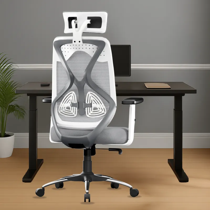 beAAtho Dusk Ergonomic High Back Office Chair 2D Adjustable Arm, Headrest, Lumbar Support, Metal Base Revolving Mesh Chair - Home & Office | 3 Years Warranty