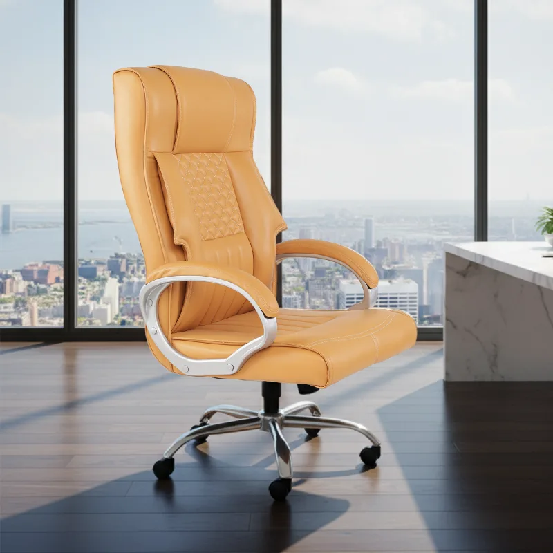Imperium | Leatherette Ergonomic Boss Chair | Spacious Cushioned Seat | High Back Executive Chair | Fixed Padded Armrests | Heavy Duty Metal Base | 2 Years Warranty (Beige) (DIY)