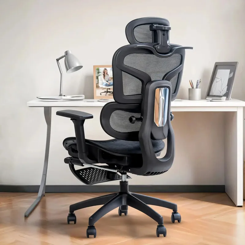 DROGO Opulent Ergonomic Office Chair for Work from Home, Computer Chair for Study with Breathable Mesh, 3D Armrest, 4D Headrest & Lumbar Support | Gaming Chair with Footrest & Recline (Grey/Black)