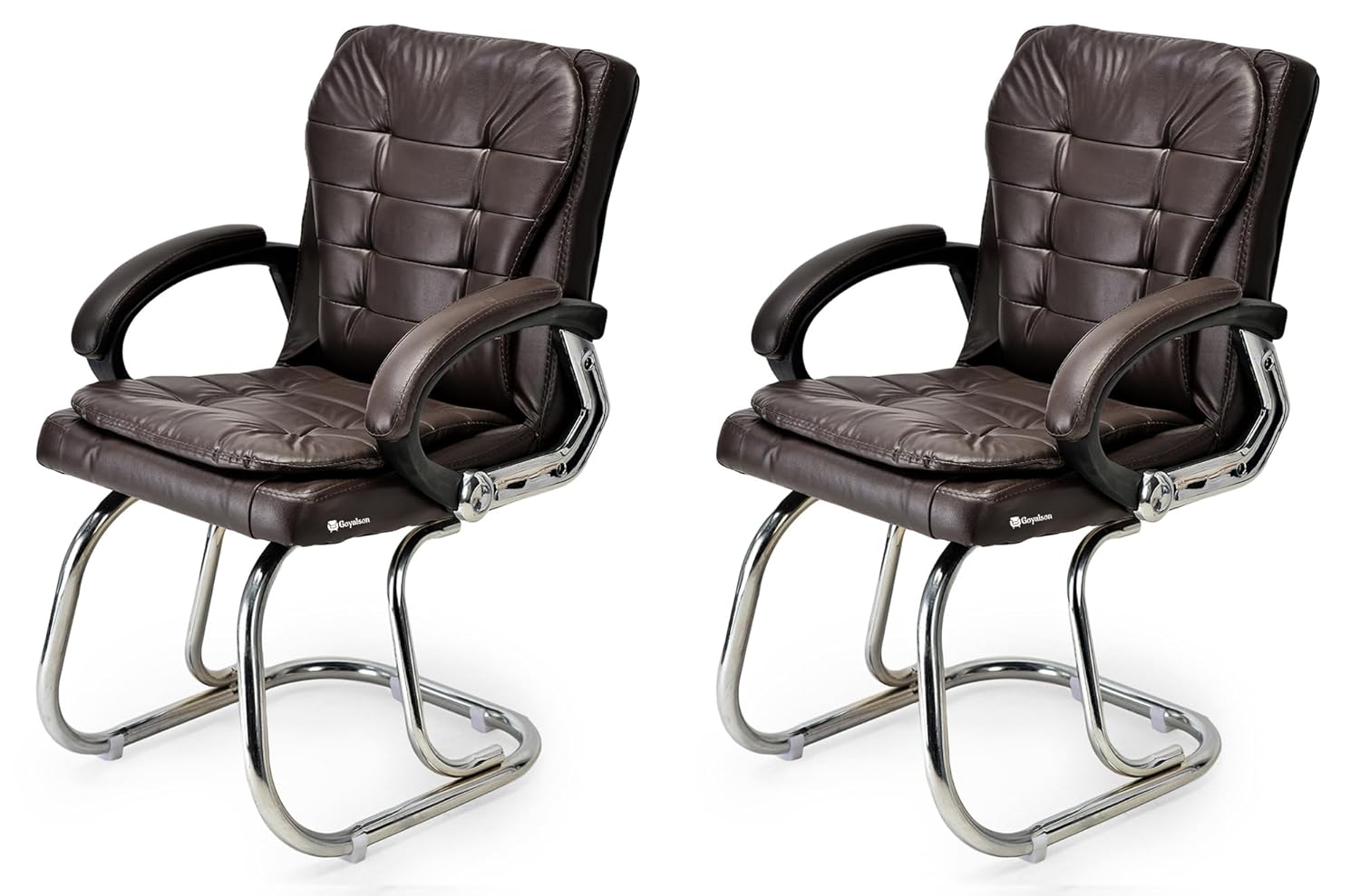 Deluxe Ergonomic Chair for Office, Home, Study & Visitor Use –Premium Cushioned Seat & Back, Padded Armrests, Heavy-Duty (Double Pipe Chrome Stainless Steel Frame Coffee, Pack of 1)