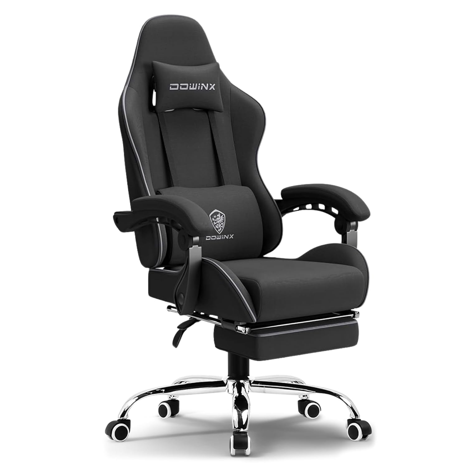 Dowinx Multi-Functional Ergonomic Gaming & Computer Chair, Massage Cushion, Breathable Fabric, Adjustable Neck & Lumbar Pillow for Back Support & Footrest, Home & Office Chair (Black)